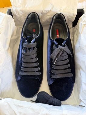 Prada Navy Velvet Sneakers